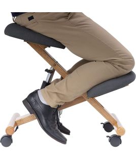 Tabouret assis genoux ergonomique VILLACH, structure en bois et tissu noir